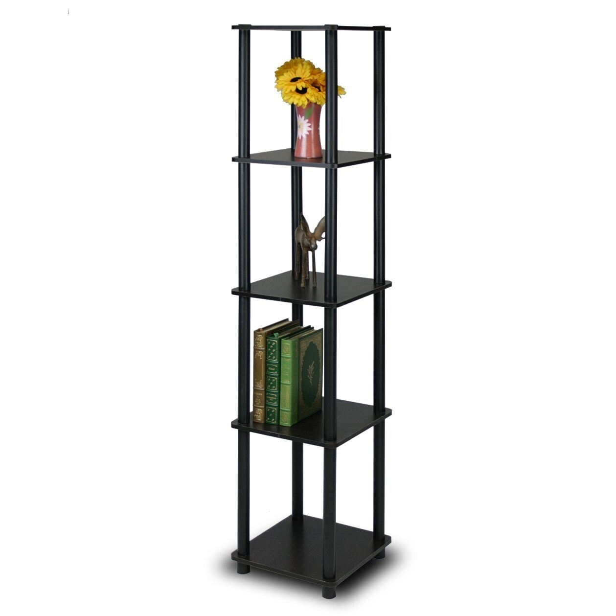 Space-Saving Espresso Black 5-Tier Corner Display Shelf Bookcase for Bathroom and Kitchen Use