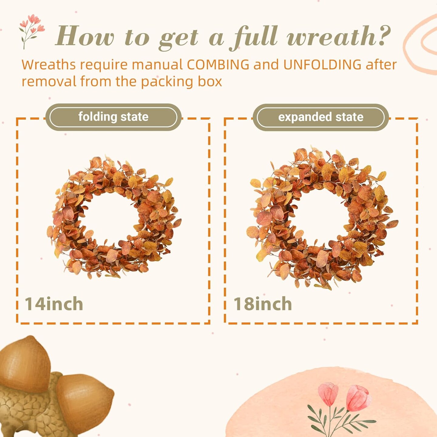 18&#x22; Artificial Autumn Fall Wreath - Wreaths for Front Door