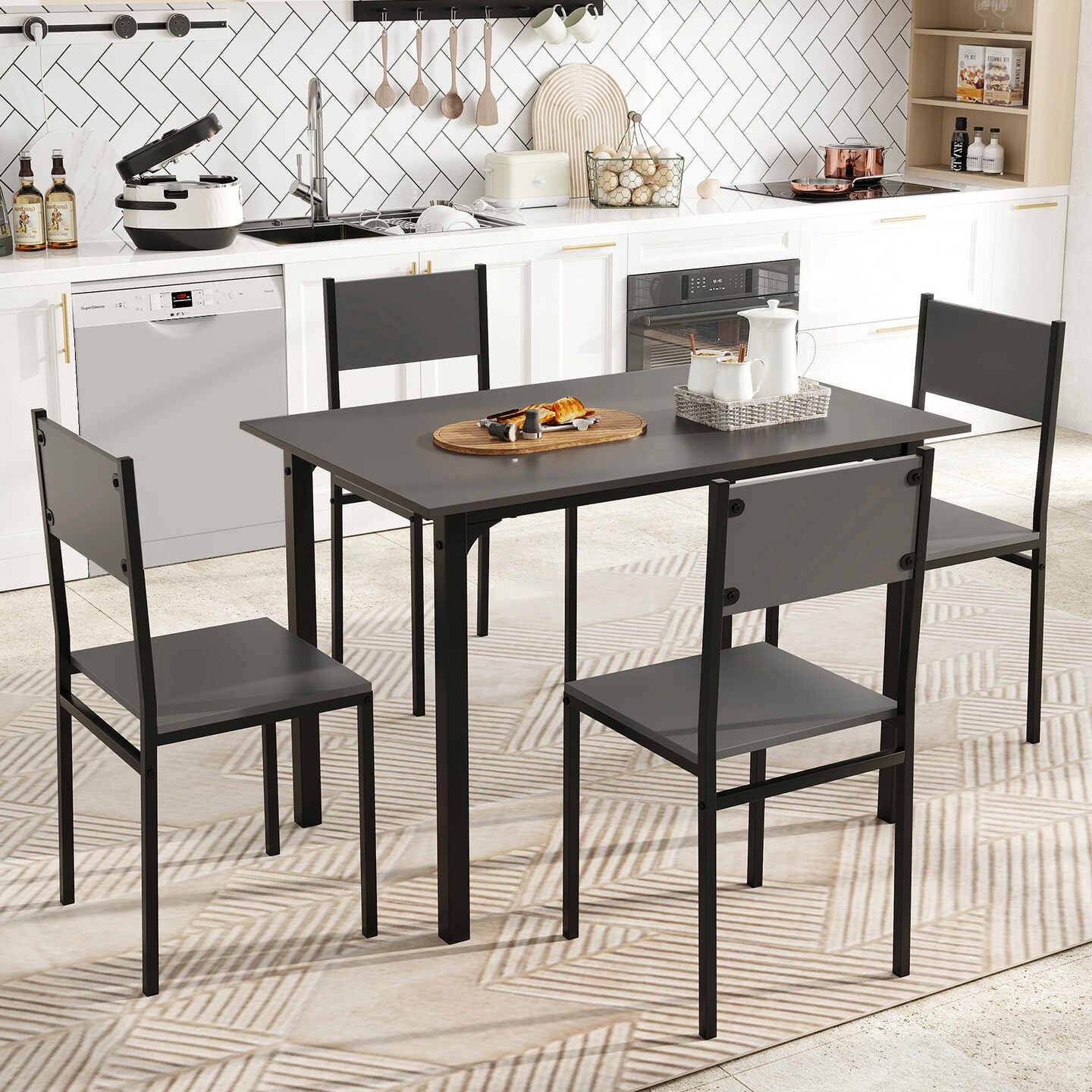 Costway 5 PCS Dining Table Set Industrial Style Kitchen Table &#x26; Chairs for 4 Gray/Brown/Dark Brown