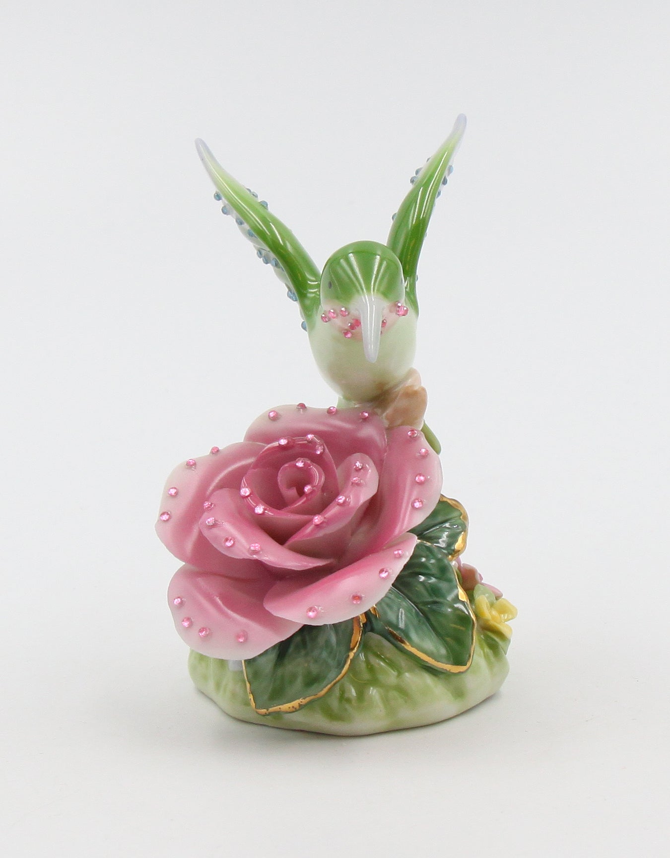 Ceramic Glittering Hummingbird With Pink Rose Flower Figurine, Home Décor, Gift for Her, Gift for Mom, Nature Lover Décor, Cottagecore