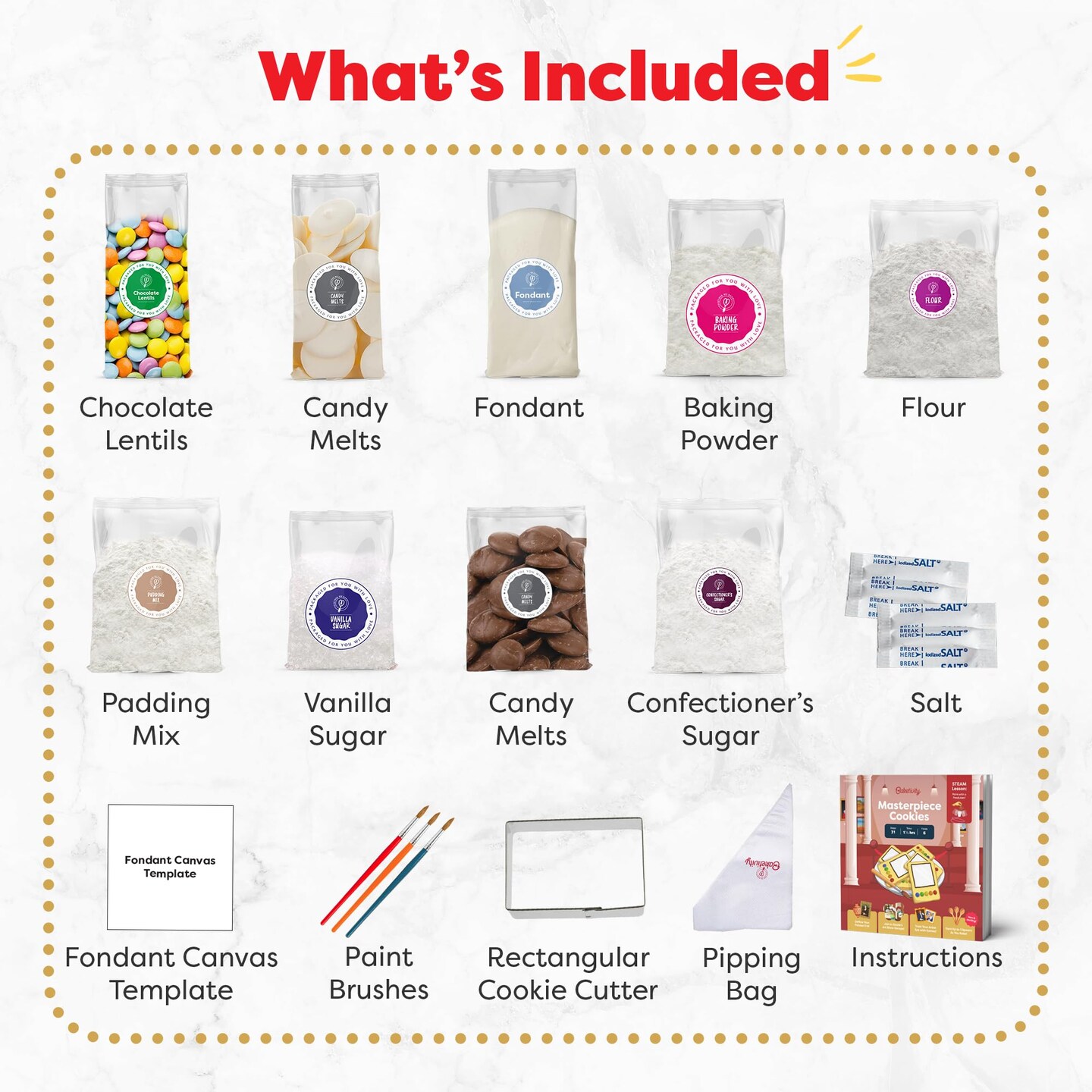 Baketivity Masterpiece Cookies Kids Baking Kit - Cooking Kit for Kids with Premeasured Ingredients, Step by Step Instructions, Paint Brushes, Art Lessons -...