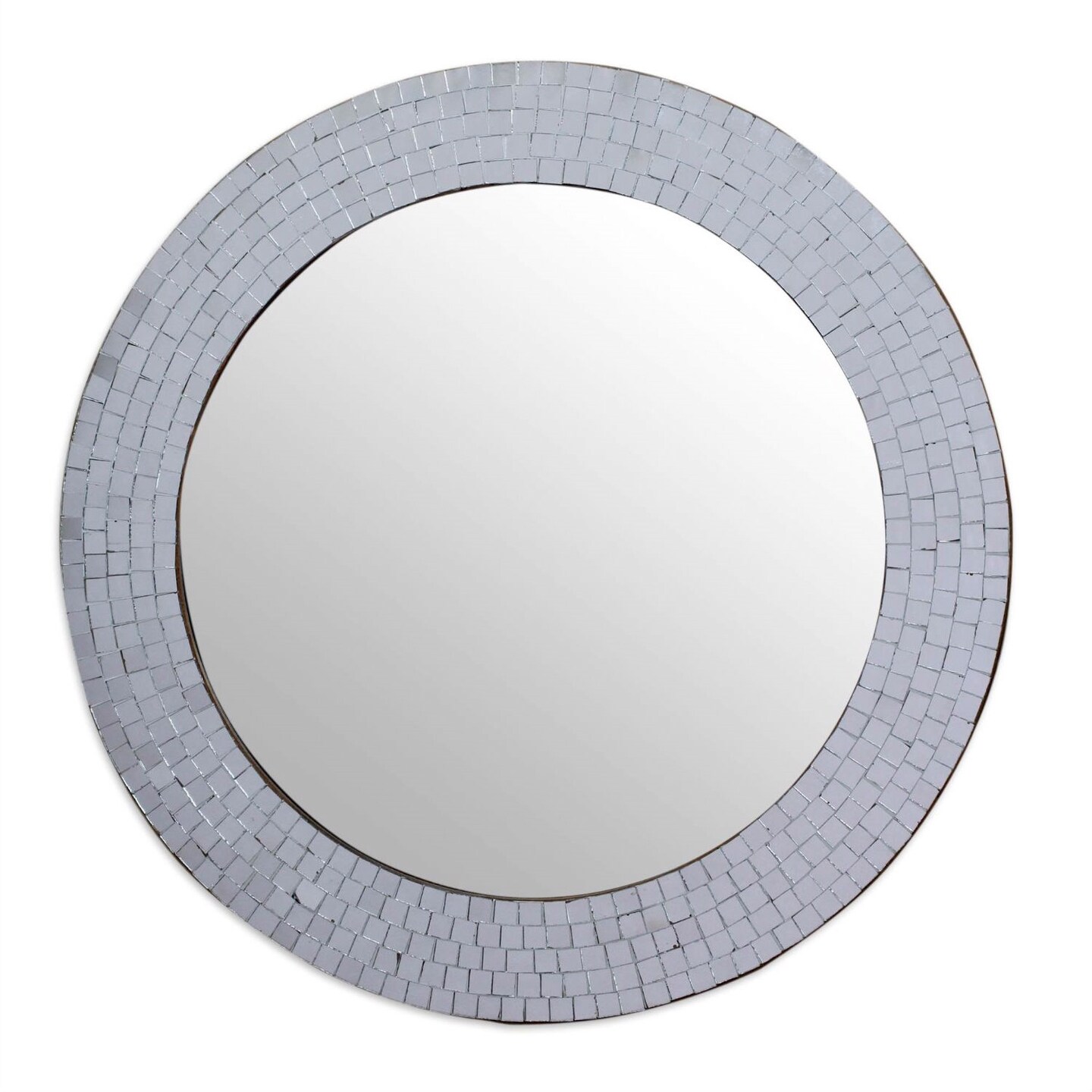 Silver Mosaic Glass Round Bathroom Wall Mirror with MDF and Plaster Frame
