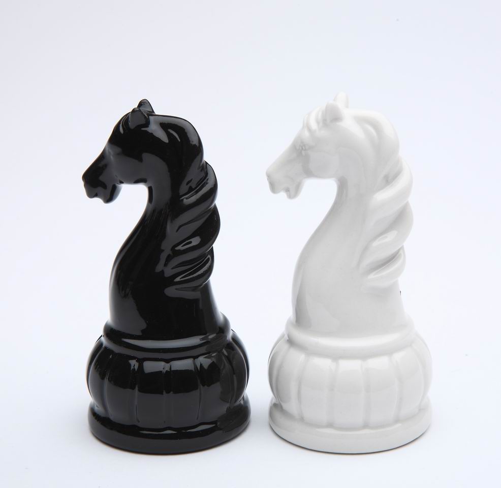 Ceramic Black and White Knight Chess Piece Salt and Pepper Shakers, Home Décor, Gift for Him, Gift for Dad, Kitchen Décor, Game Room Decor