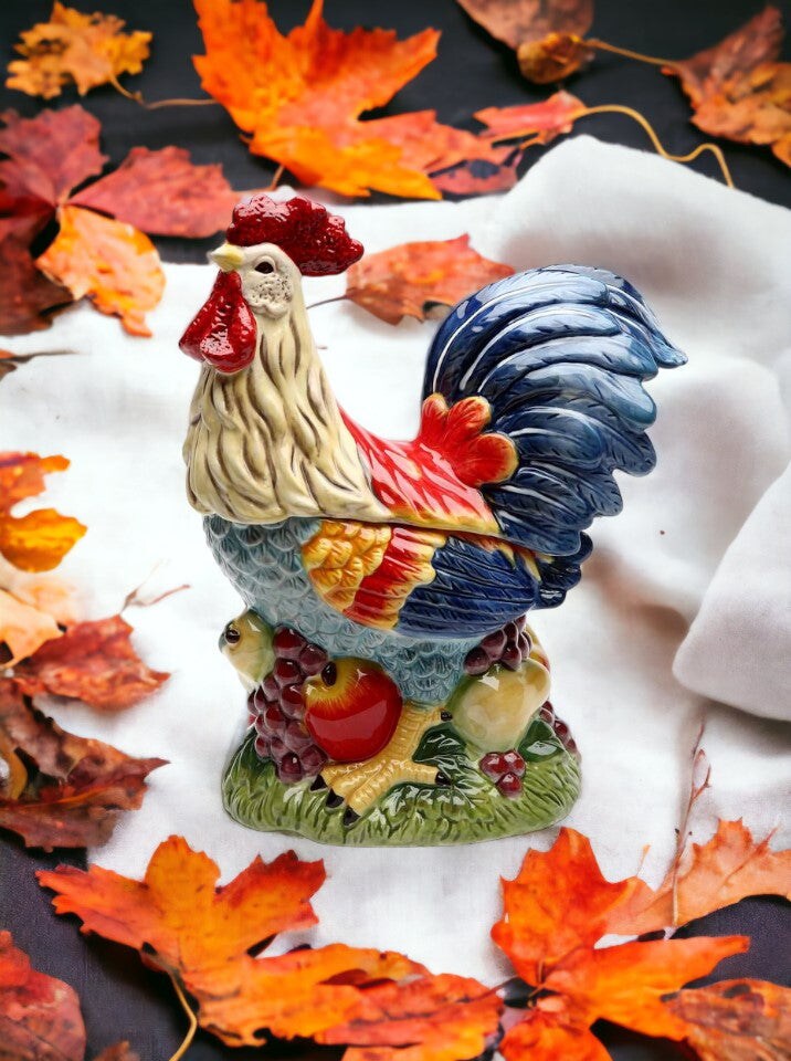 Ceramic Colorful Rooster Cookie Jar, Home Décor, Gift for Her, Gift for Mom, Kitchen Décor, Farmhouse Decor, Fall Decor