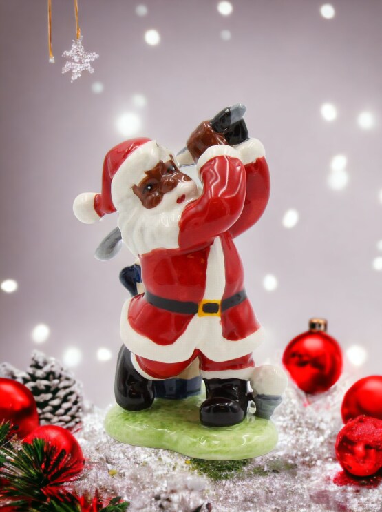 Ceramic African American Golfing Santa Ornament, Home D&#xE9;cor, Gift for Her, Mom, Him, Dad, Christmas tree D&#xE9;cor, Wall Decor