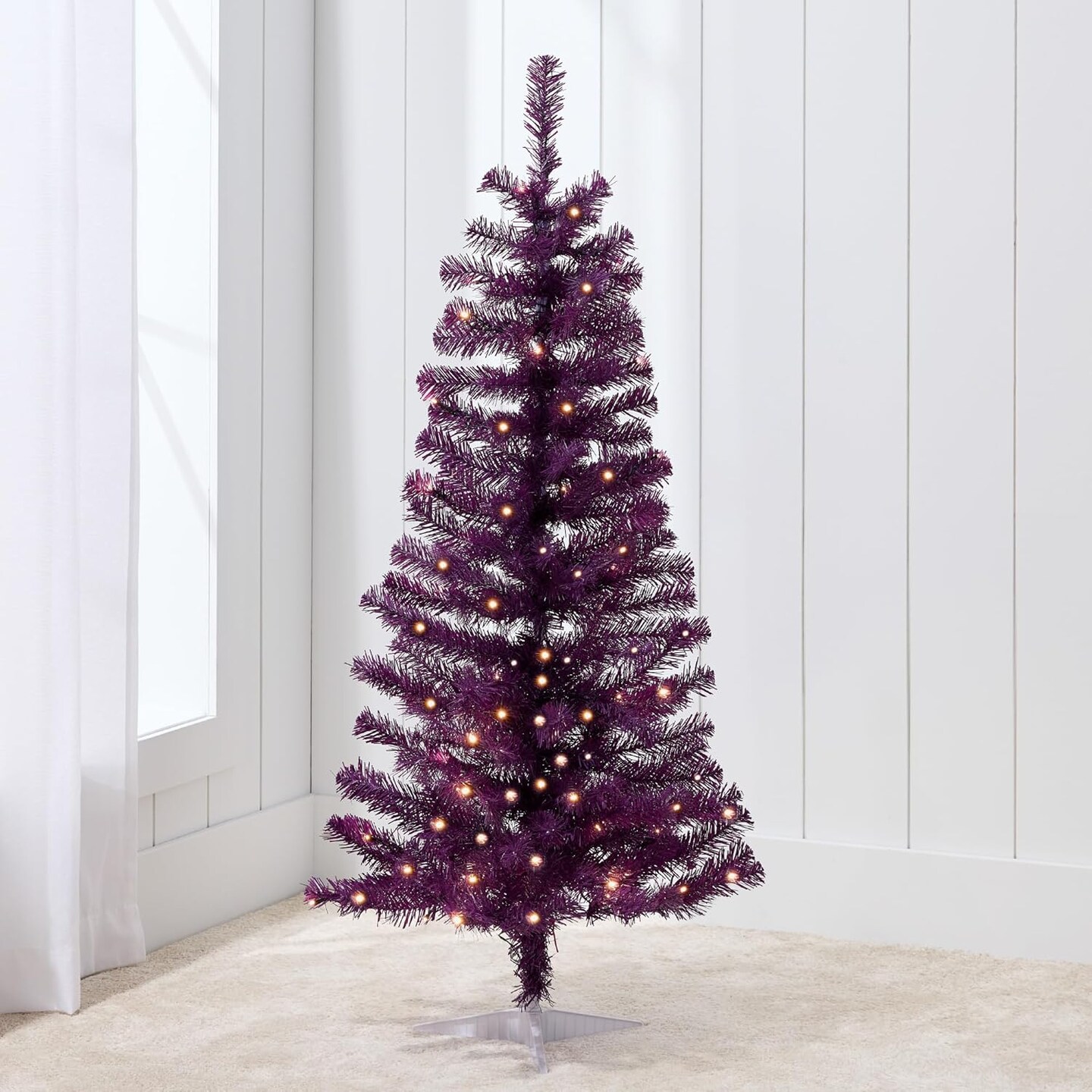 4ft Pre Lit Christmas Tree Mini Artificial Tree with Twinkling LED Lights for Bedroom or Apartment