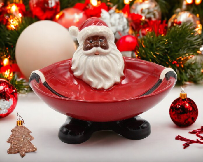 African American Santa Claus Ceramic Candy Bowl, Home D&#xE9;cor, Gift for Her, Gift for Mom, Kitchen D&#xE9;cor, Christmas D&#xE9;cor