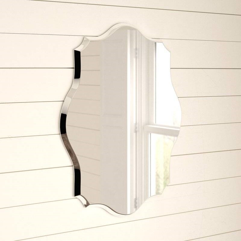 White Beveled Frameless Accent Mirror with Scalloped Corners and Curved Edges