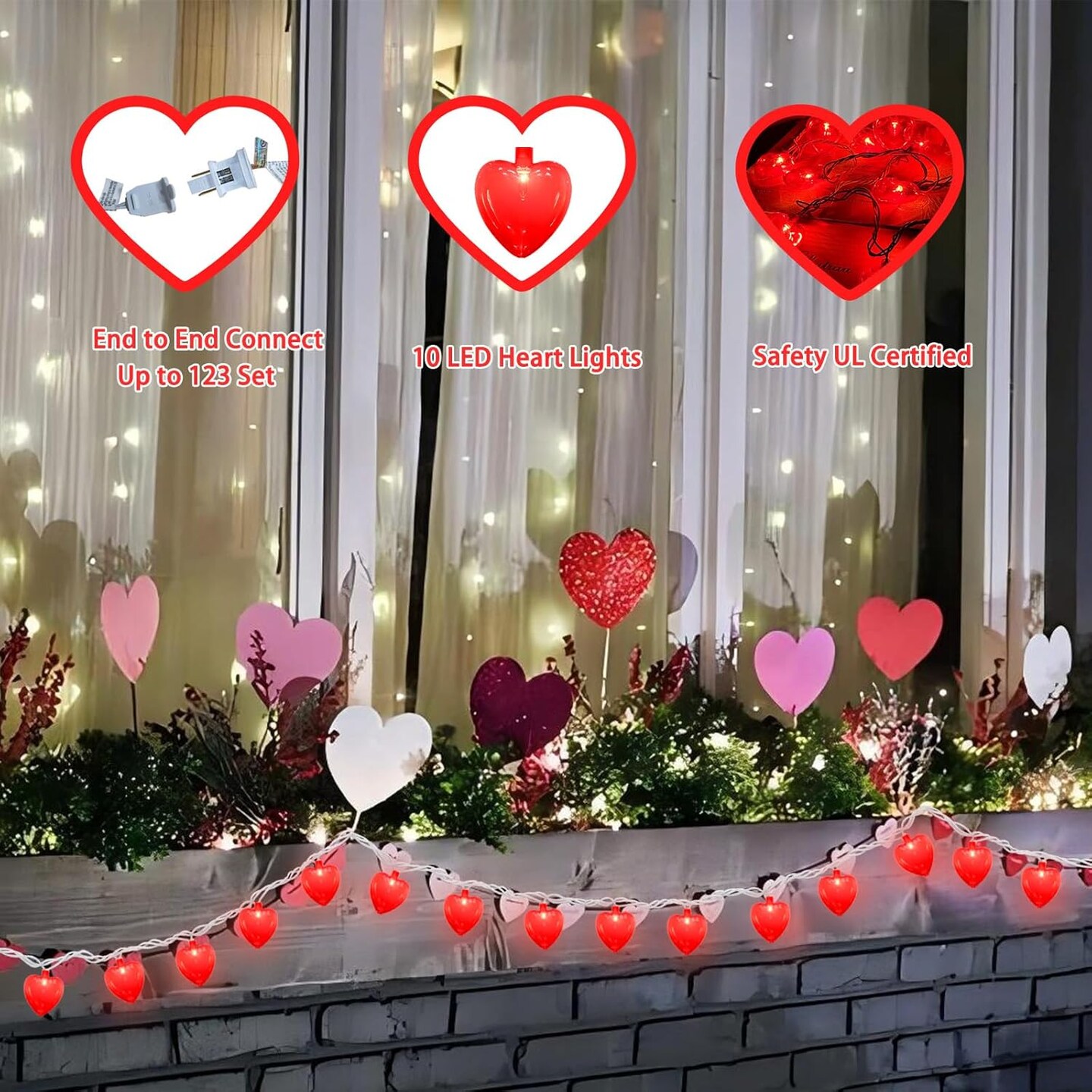 Red Heart String Lights – 8.5FT LED Romantic Fairy Lights (Red Heart Lights)