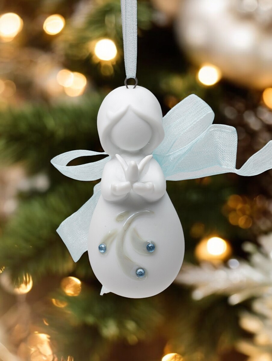 Ceramic Little Angel with Peace Dove Christmas Tree Ornament, Home D&#xE9;cor, Religious D&#xE9;cor, Religious Gift, Church D&#xE9;cor, Baptism Gift