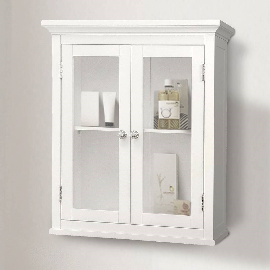 Classic White Wall Mounted Bathroom Cabinet with 2 Doors and Shelves MDF Storage Organizer