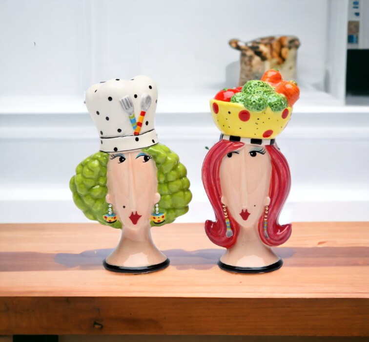 Ceramic Chef Lady Salt & Pepper Shakers, Home Décor, Gift for Her or Mom, Gift for Friend or Coworker, Gift for Chef, Kitchen Décor