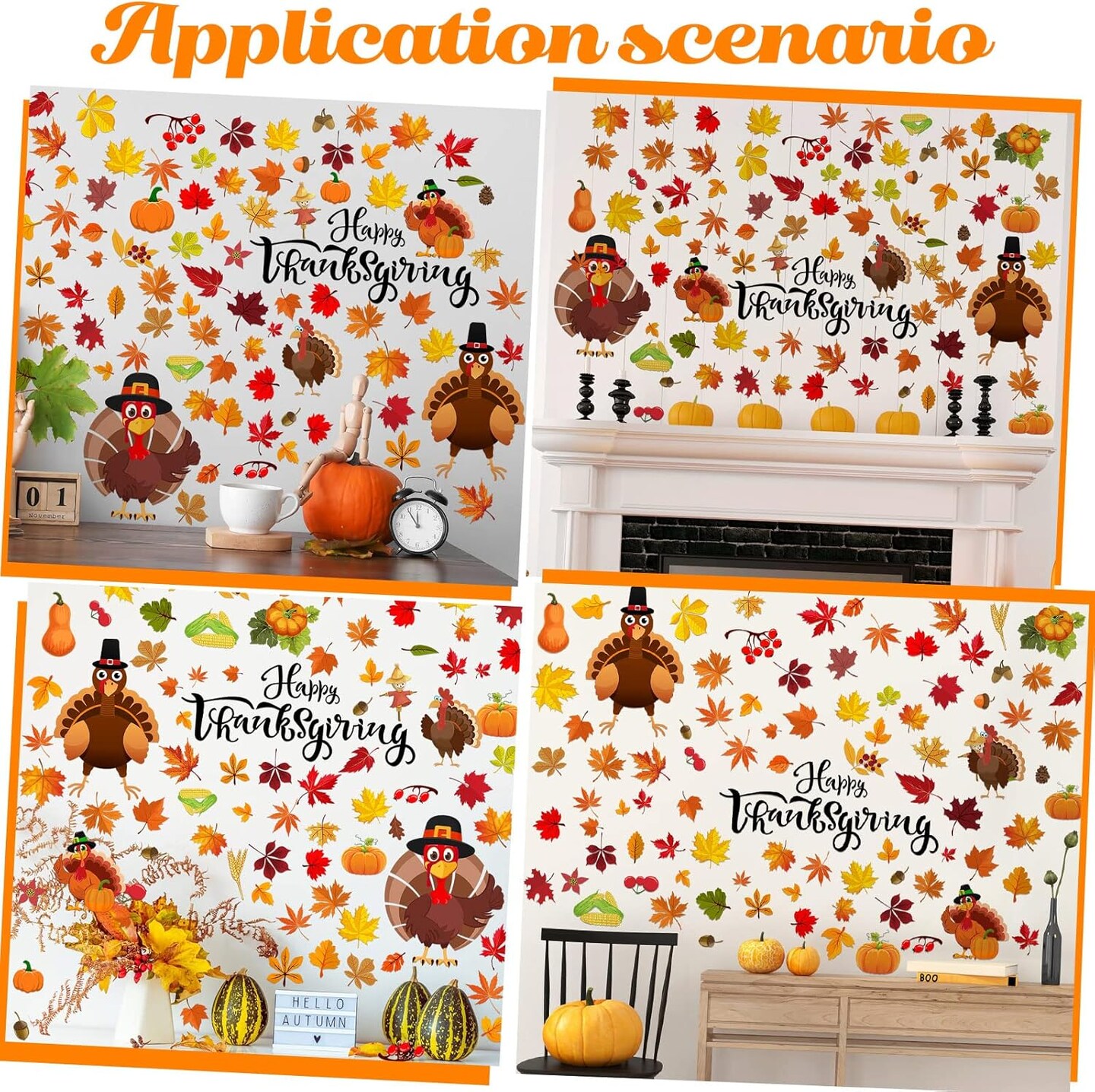 142 Pcs Fall Wall Decals Thanksgiving Wall Stickers Autumn Leaves Decoration