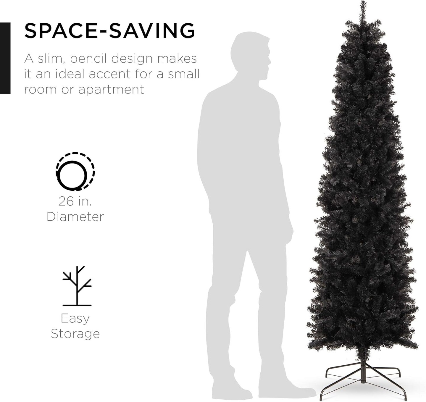 Pencil Christmas Tree Unlit Slim Artificial Tree with Foldable Base & Easy Assembly