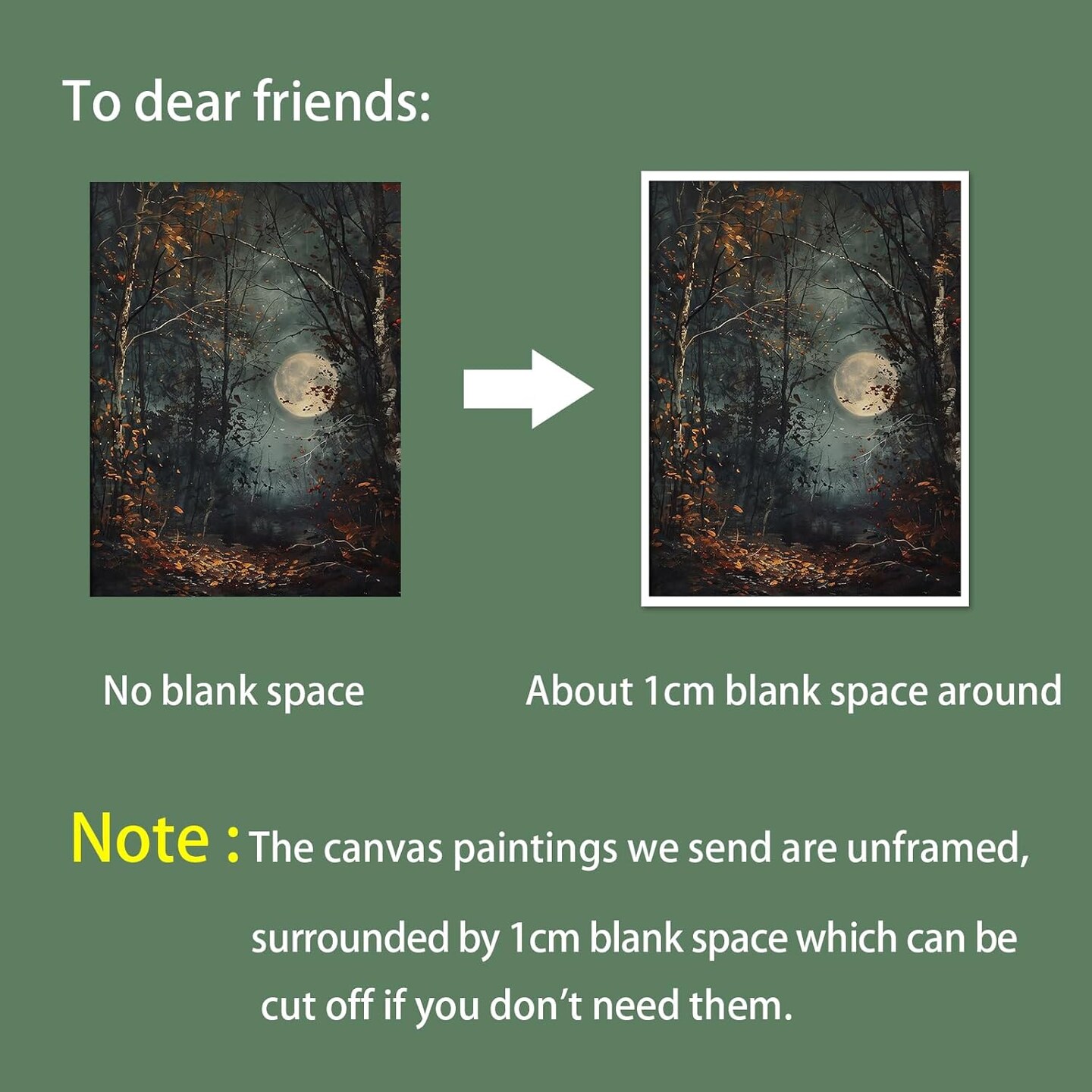 Horror Creepy Autumn Full Moon Dark Forest Canvas Wall Art – Cottagecore & Moody Fall Gothic Decor, Dark Academia Poster, 12x16 in Unframed