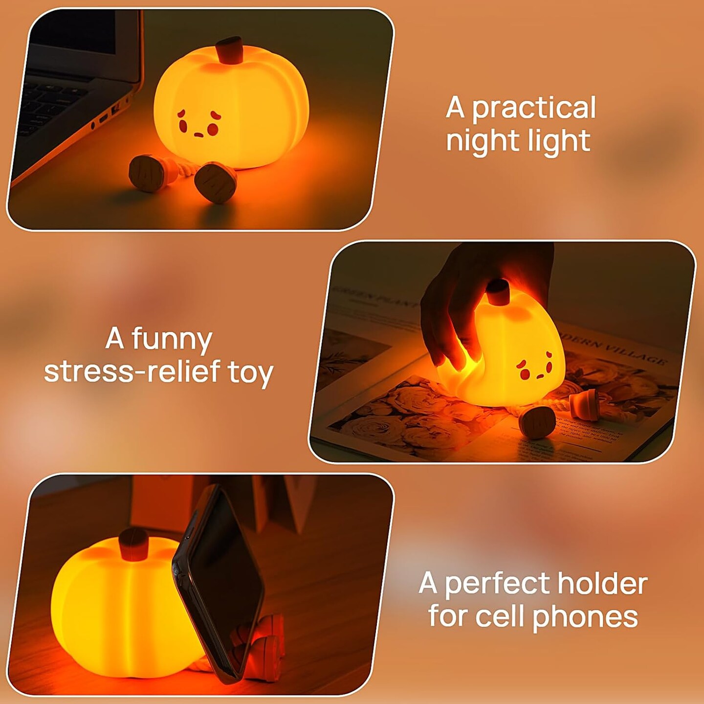 Cute Silicone Pumpkin Night Light – Rechargeable, Dimmable, and Fun for Fall Decor