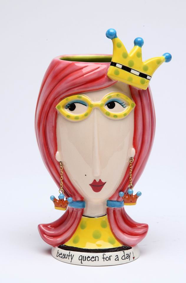 Ceramic Beauty Queen Vase or Brush Holder, Home Décor, Gift for Her, Mom, Friend, or Coworker, Vanity Décor