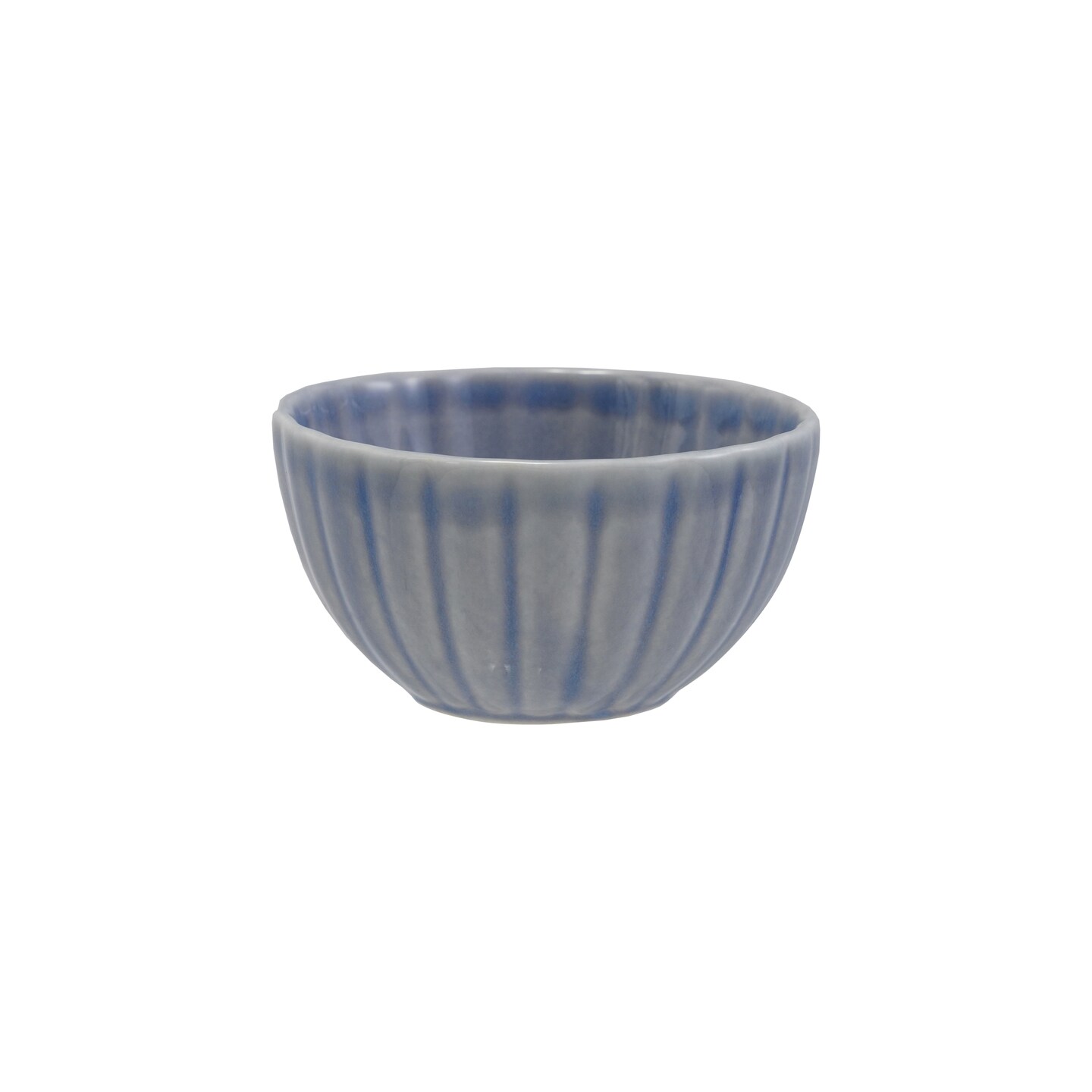 Hello Honey Medium Stoneware Ribbed Bowl with Reactive Glaze, Light Blue, Set of 4