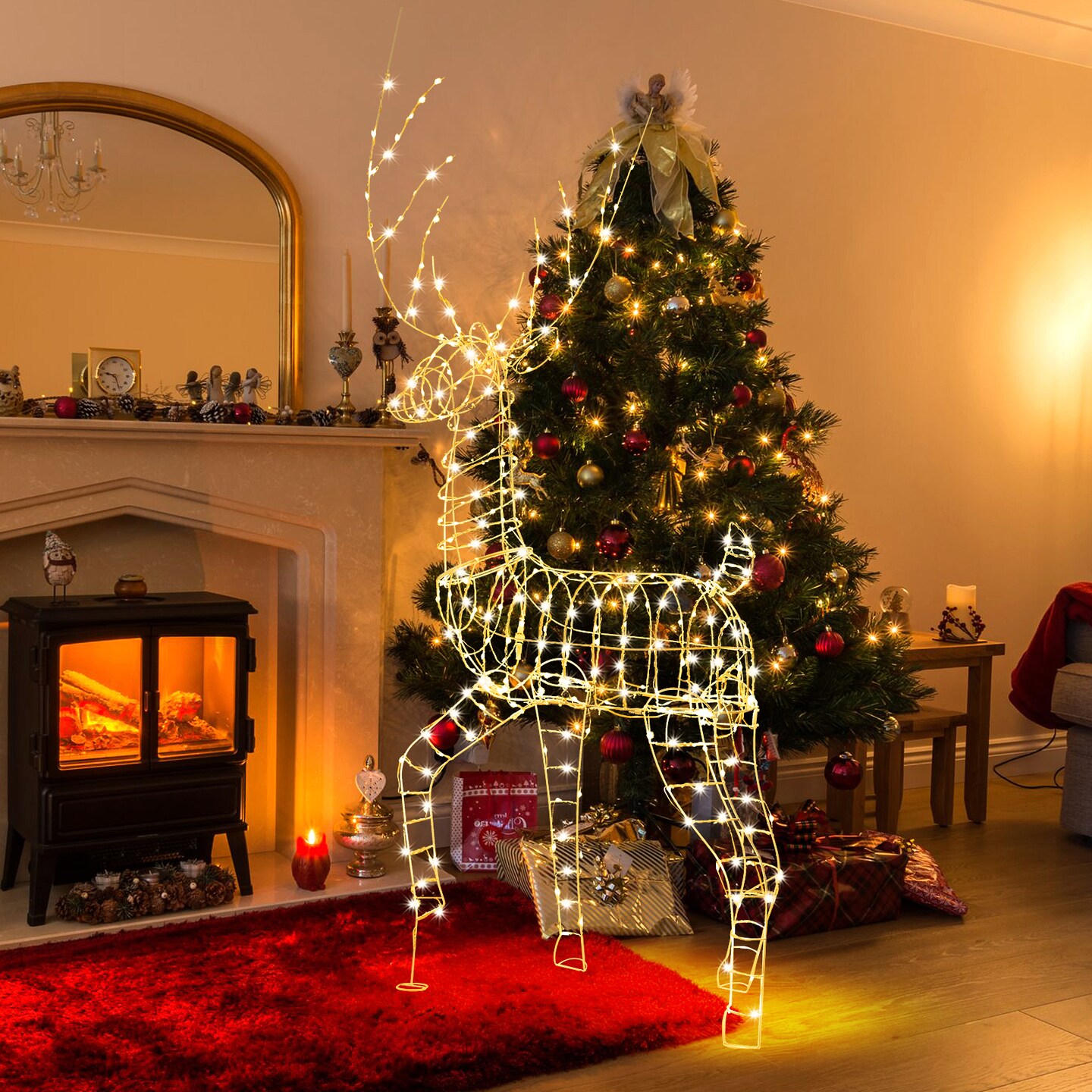 6 FT Pre-Lit Christmas Reindeer with 300 Warm White LED Lights and Zip Ties
