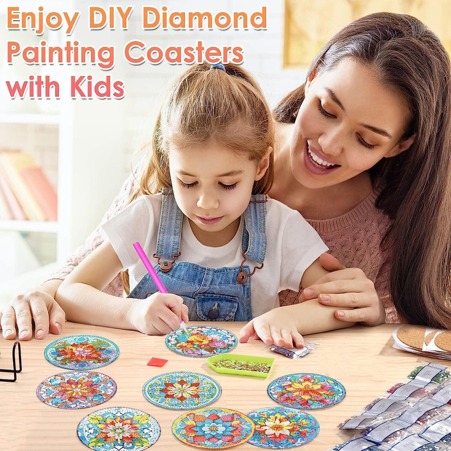 Mandala Diamond Painting Coasters Kit with Holder – DIY Diamond Art for Beginners & Adults