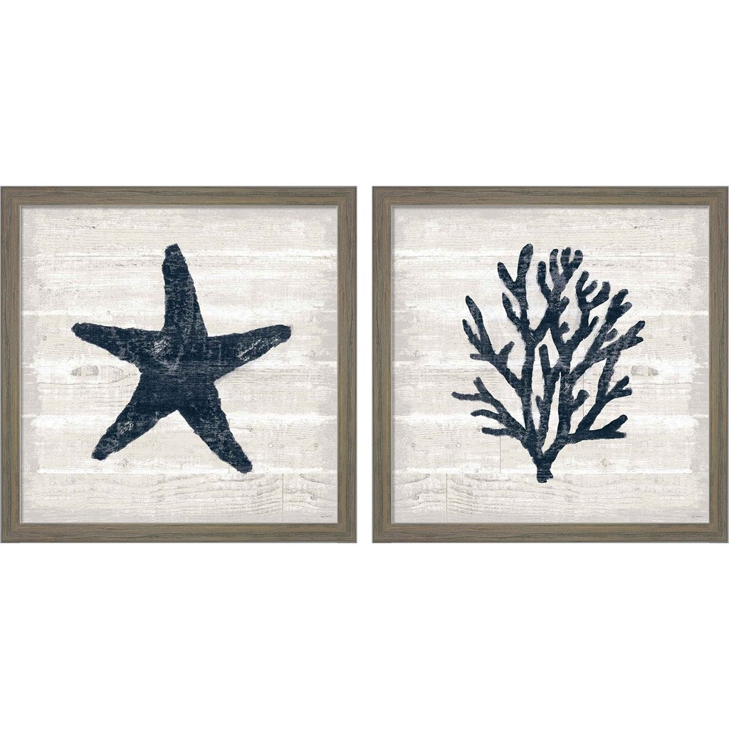 Driftwood Coast Blue by Sue Schlabach, 2 Piece Rustic Grey Framed Art Set