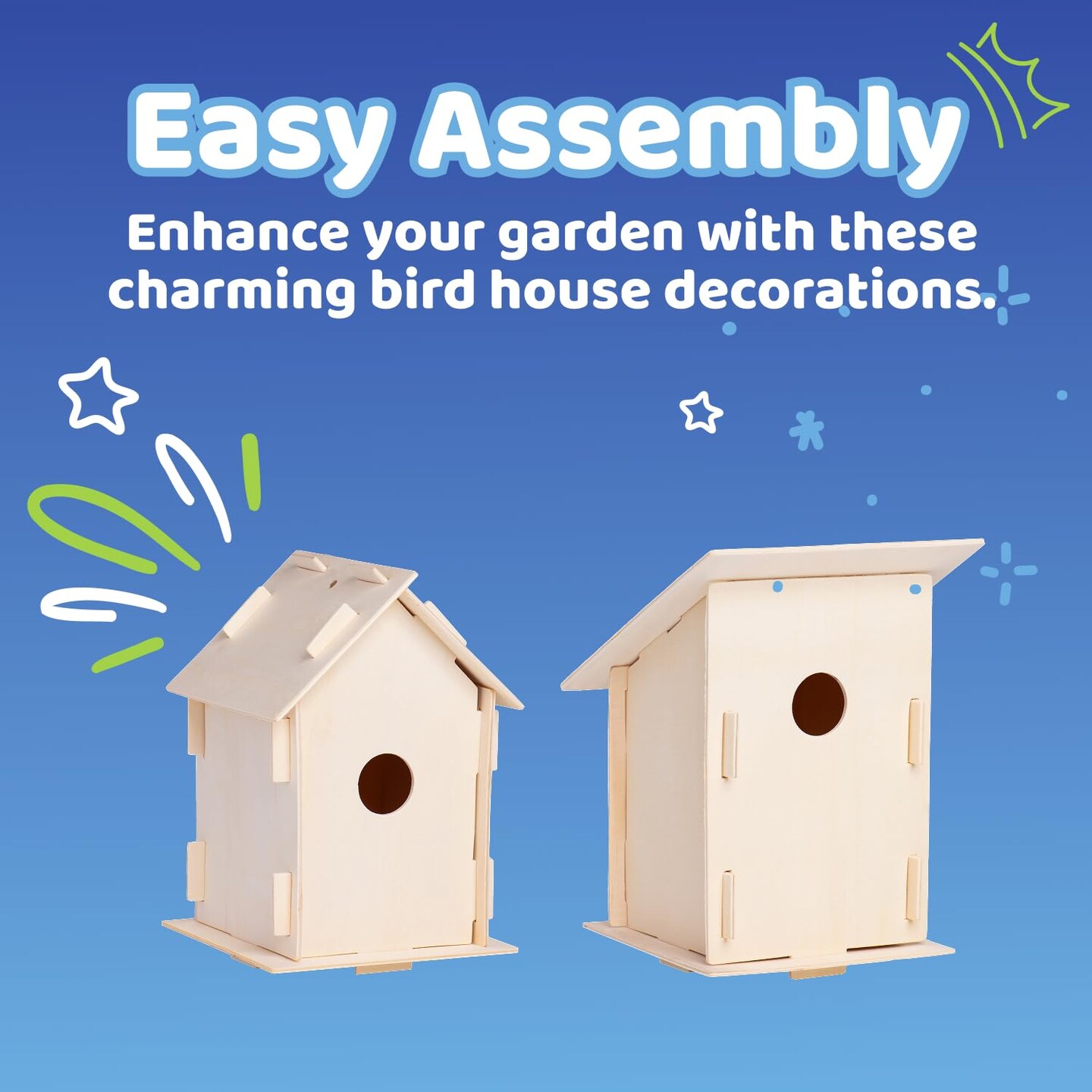 DIY 12 Wooden Bird House Kits - Creative Arts and Crafts Set for Kids and Adults - Unfinished Wood Birdhouses with Paint Strips, Brushes, Stickers and Strings - 3 Unique Shapes, 2 Sizes