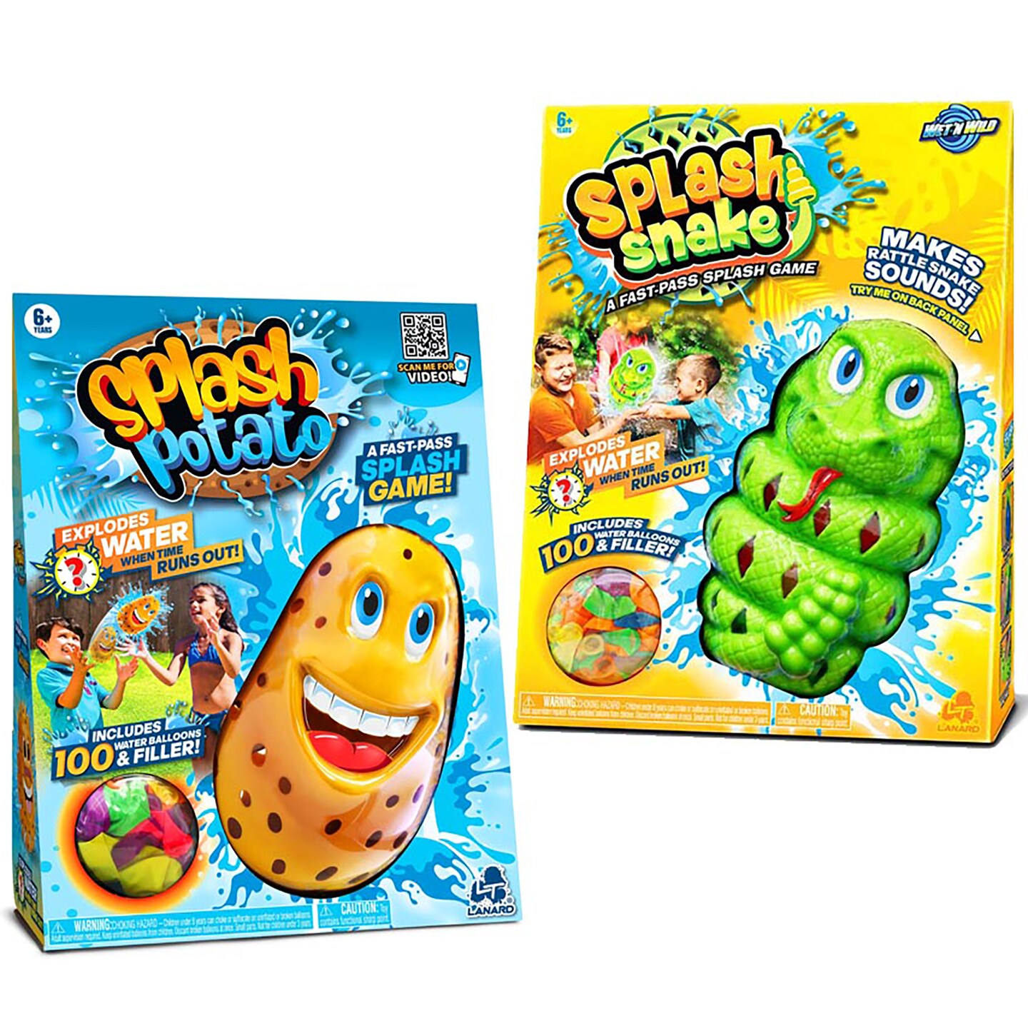Lanard: Splash Bundle - Potato & Snake - 2 Fast-Paced Toy Games With A Twist, Explodes Water When Time Runs Out, 200 Balloons, Outdoor Play, Kids 6+