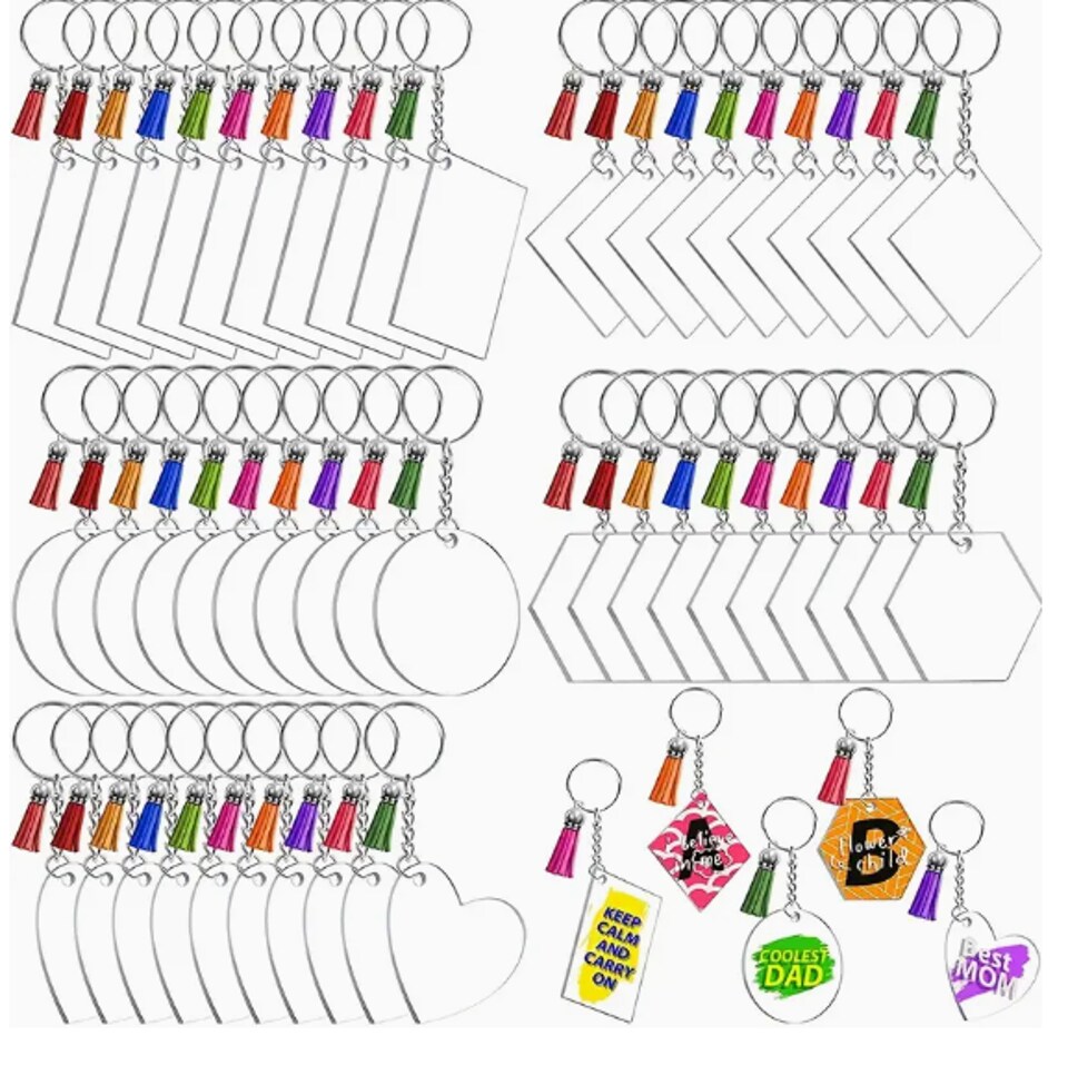 Acrylic Blank Keychains 10 Pc Set – Clear DIY Keychain Blanks for Crafts, Vinyl Projects, Personalized Gifts, Classroom & Kids Art Activities