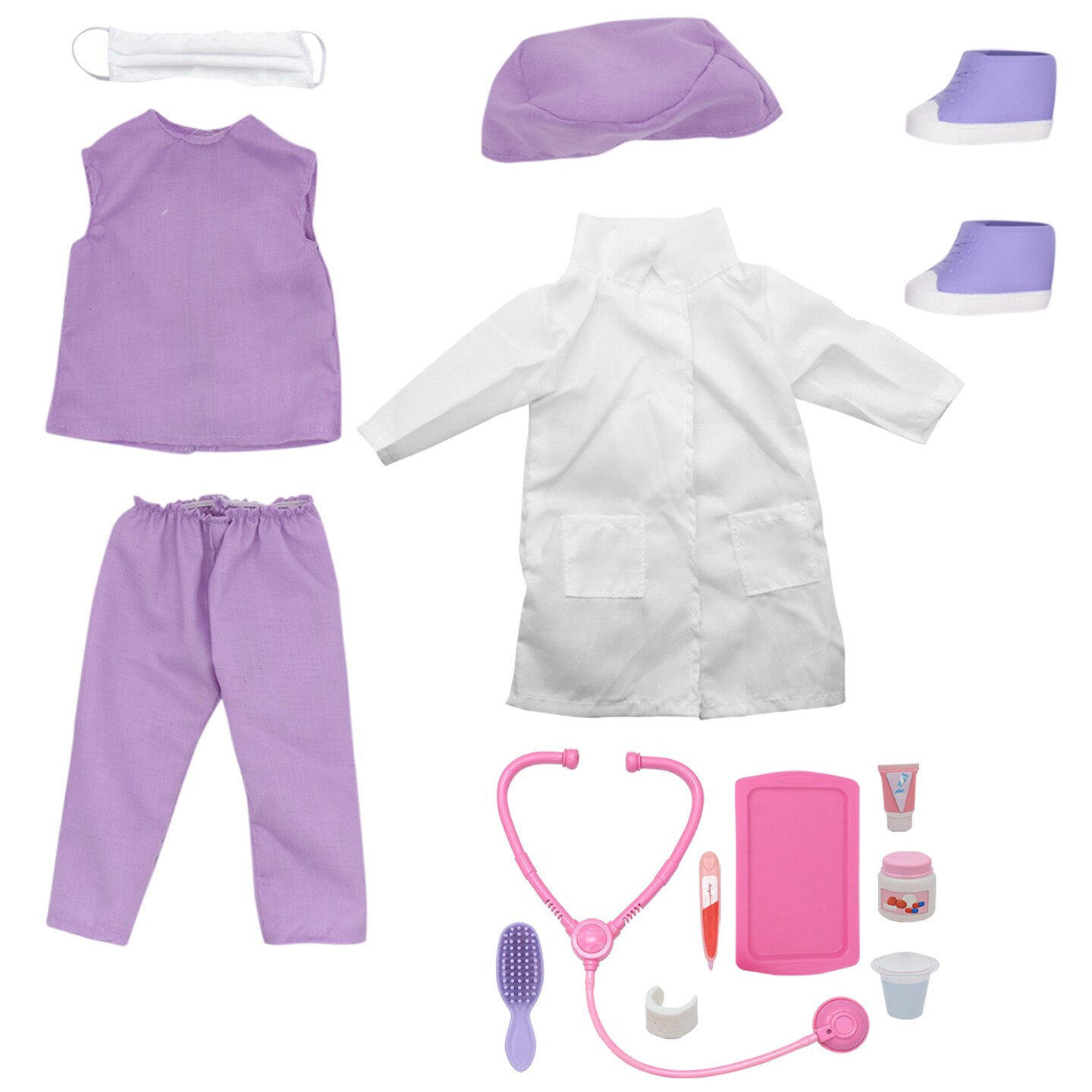 Style Girls: 18" Doctor Dress Up Set - 15 Piece Outfit & Accessory Set, Dress Up, Doll Accessories, Purple White & Pink