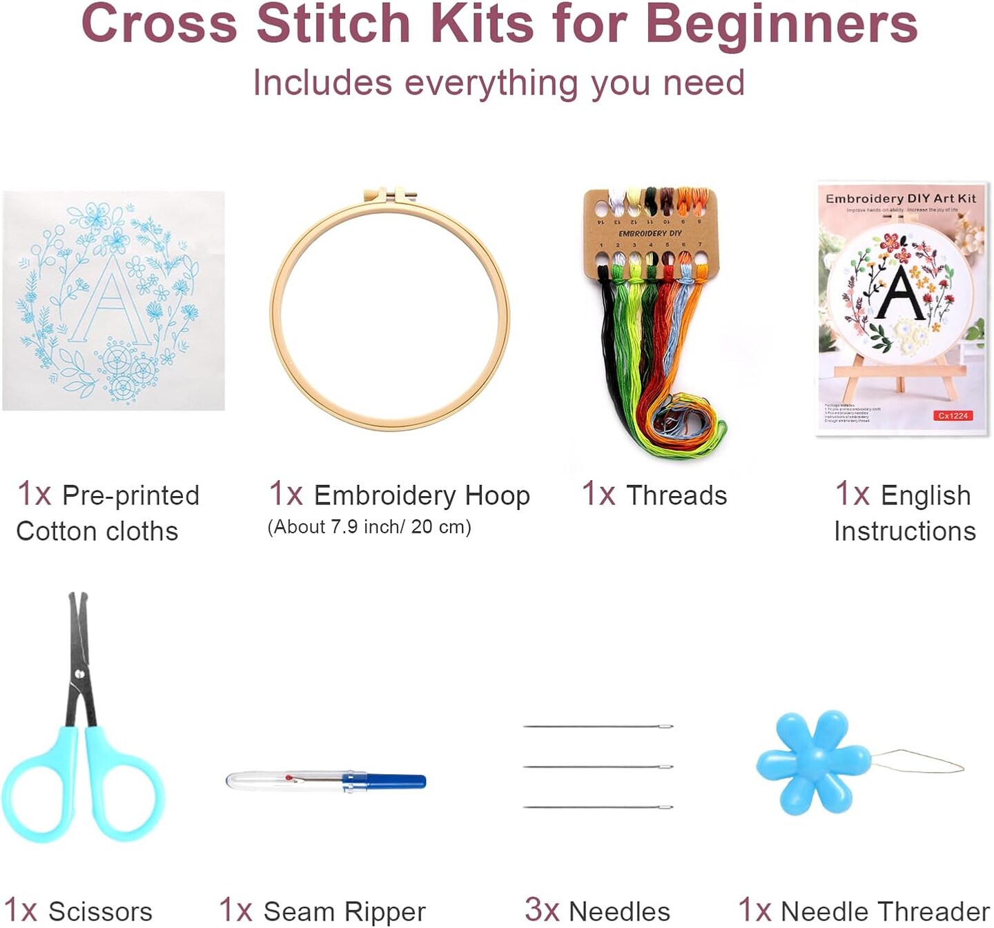 Cute Cat Embroidery Kits for Beginners, Adults Starter Cross Stitch Kit with Funny Animal Pattern