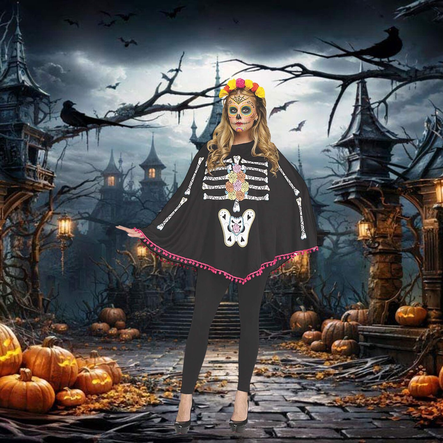 Poncho Costume Inspired by Day of the Dead Celebration