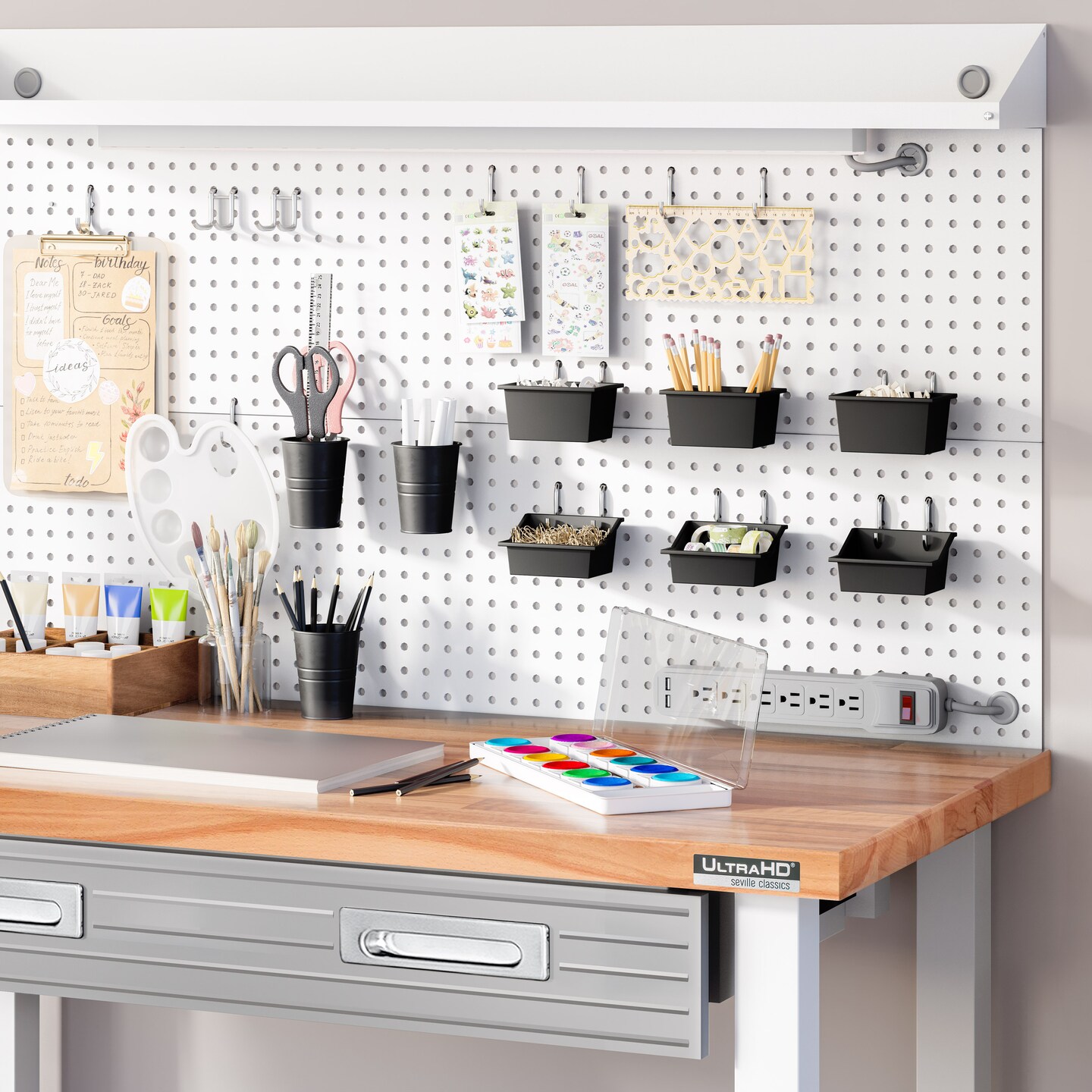 Seville Classics UltraHD Lighted Workcenter w/ Wood Top and