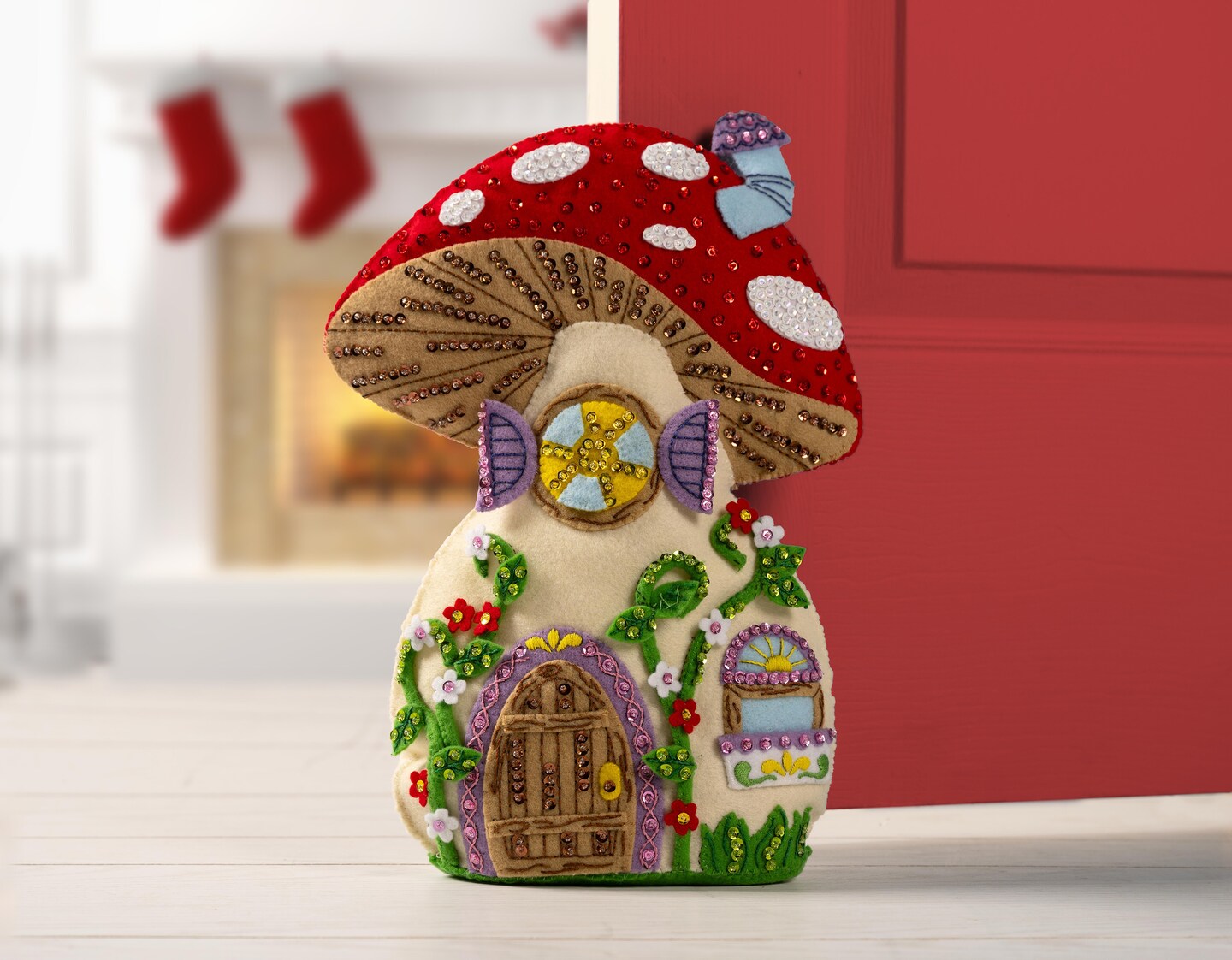 Bucilla Felt Door Stopper Applique Kit 10"X13.5"-Mushroom Manor