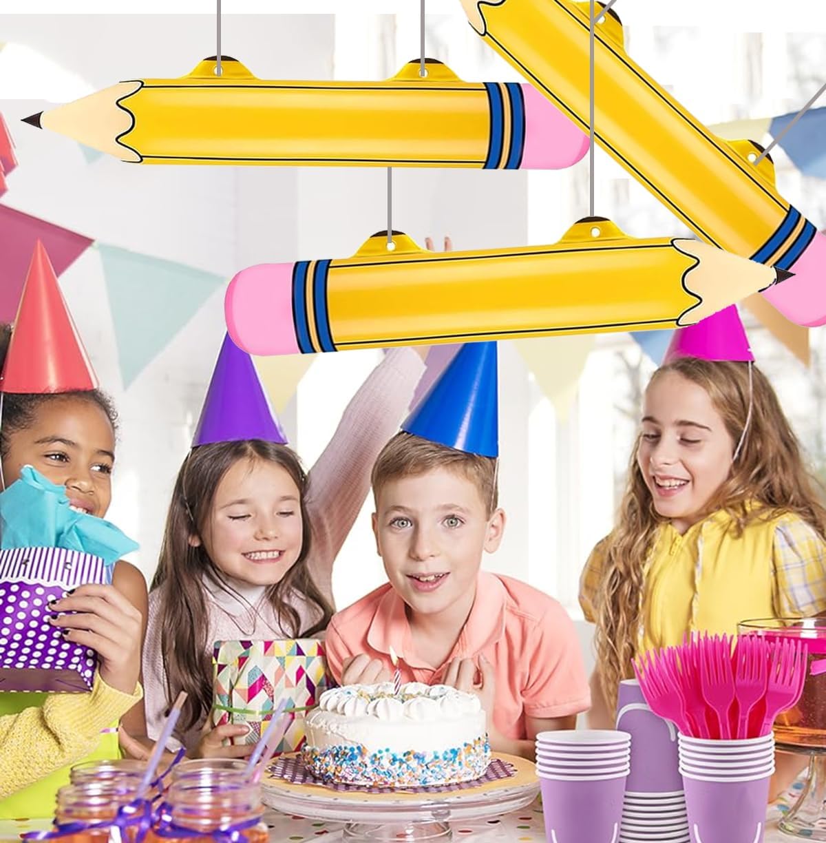 Big Back To School Balloons Set Giant Large Inflatable Balloon Yellow Pencil Prop Hanging Decorations Back To School Decorations (5 Yellow pencils)