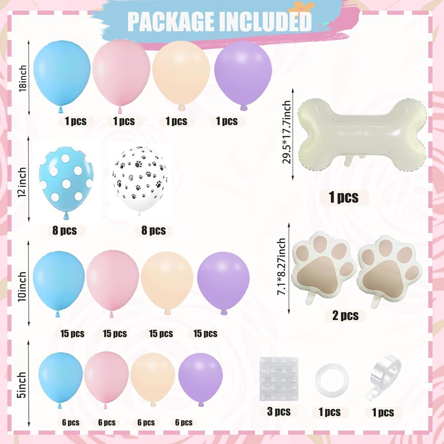 Paw Themed Dog Bone Foil Balloons Arch kit