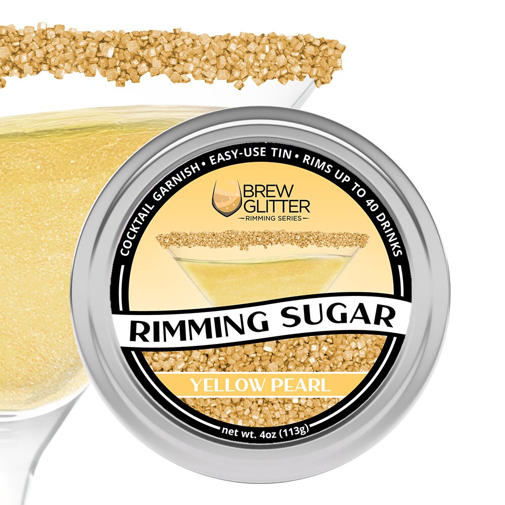 Brew Glitter - Yellow Pearl Rimming Sugar (4oz, 1x Bar Tin) Cocktail Garnish for Mixed Drinks & Refreshments