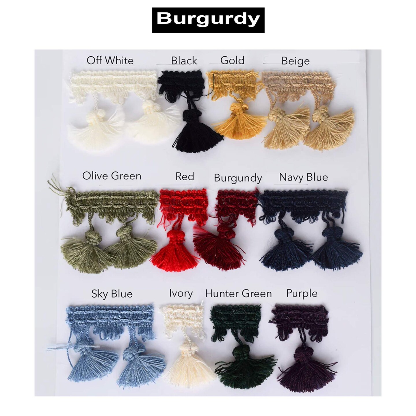 1 Yard Burgundy Braided Gimp Tassel Fringe Trim 2 Inch Wide Chunky Tassel for Home Decor