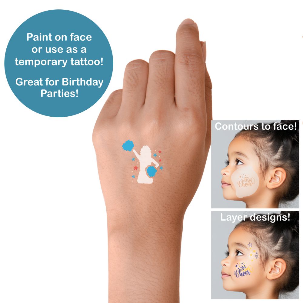 Cheerleading Face Painting Stencil Set | Perfect for Face Painting, Temporary Tattoos, Birthday Party | Designer Stencils |
