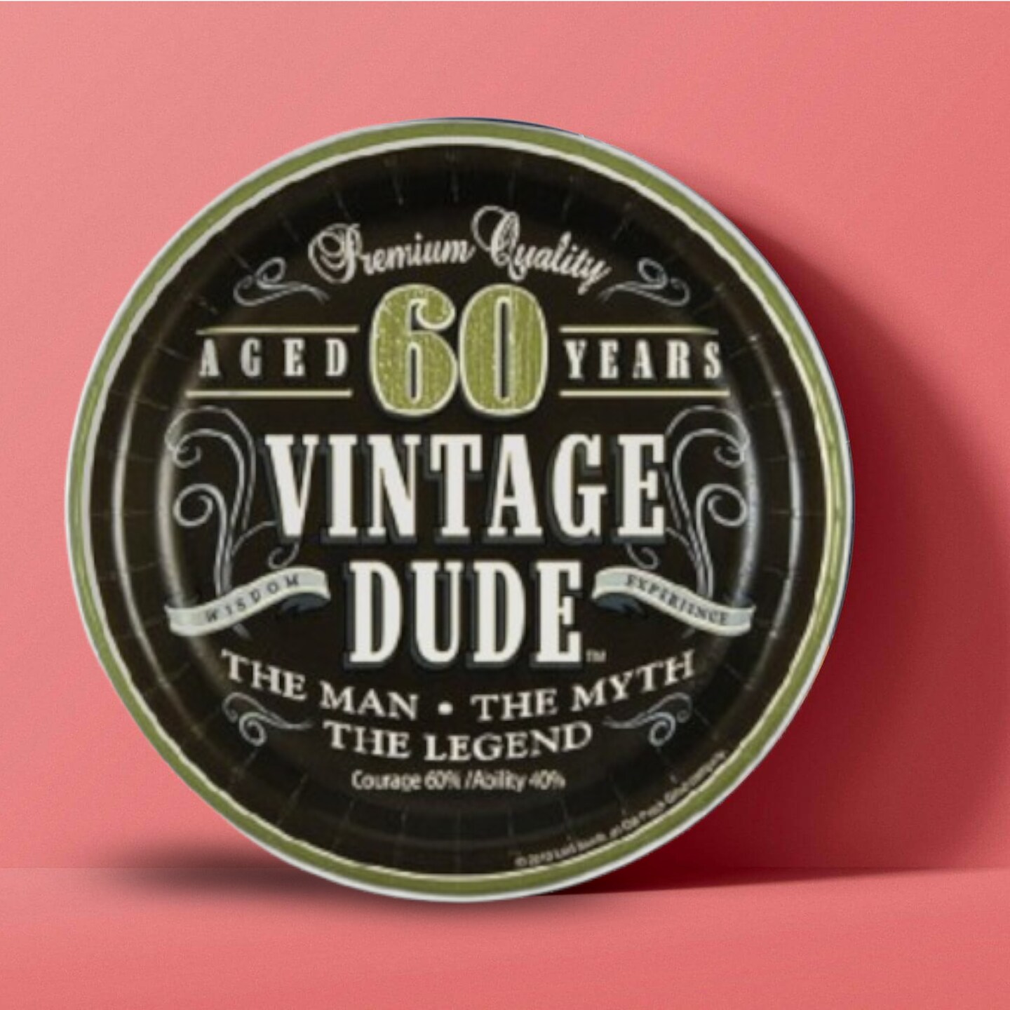 60th Birthday Vintage Dude Paper Dessert Plates 7 Inch for Party and Celebration Decor