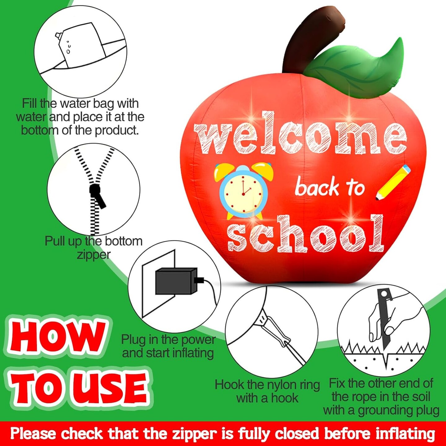 7FT Welcome Back to School Inflatable Apple Outdoor Decorations