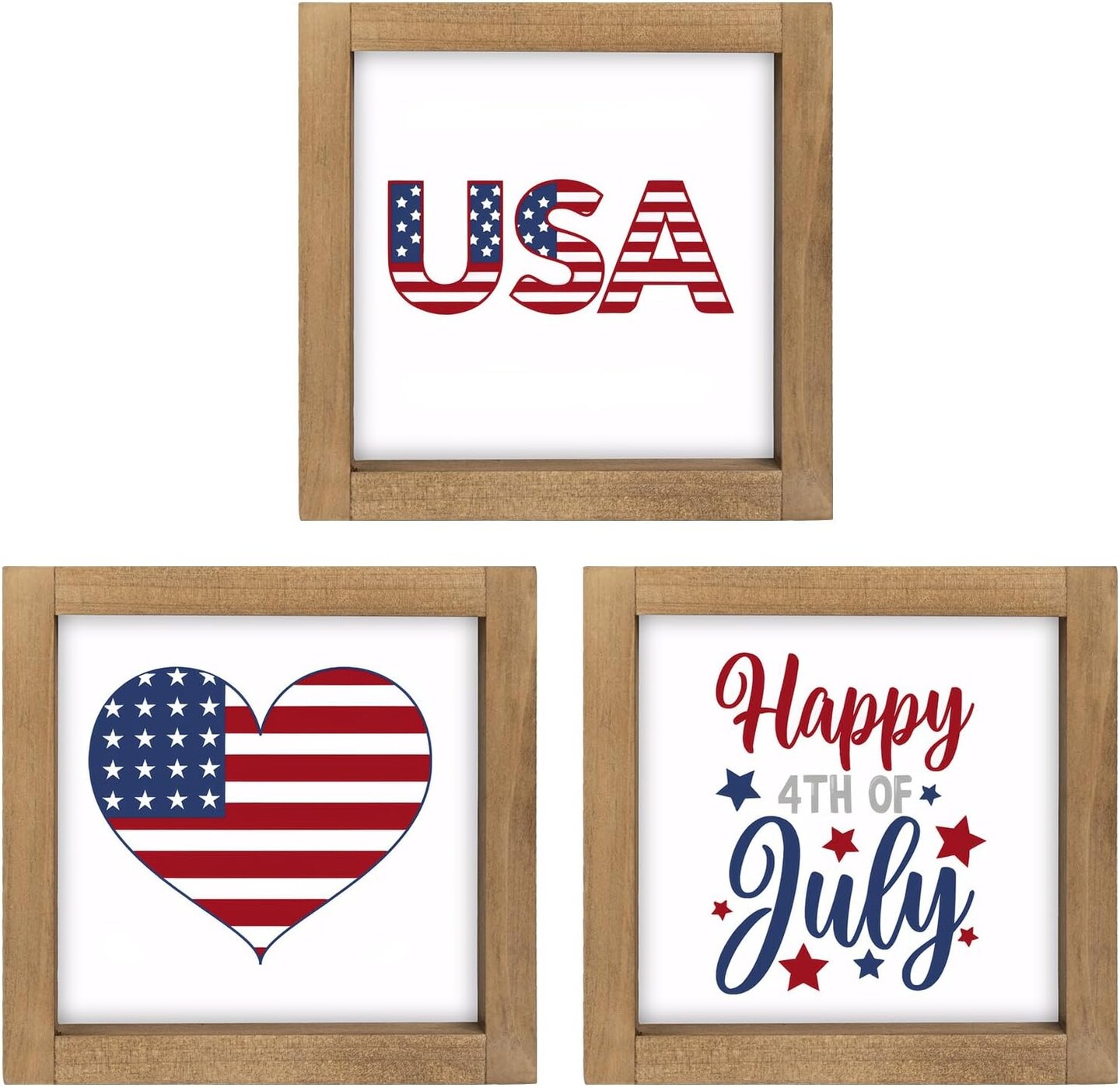 3pcs 4th Of July Wooden Patriotic Wall Decor with Frame (red white blue)