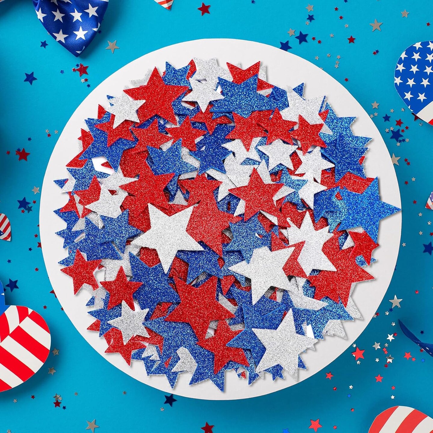 4th of July Self-Adhesive Glitter Patriotic Foam Stars Stickers Red White and Blue