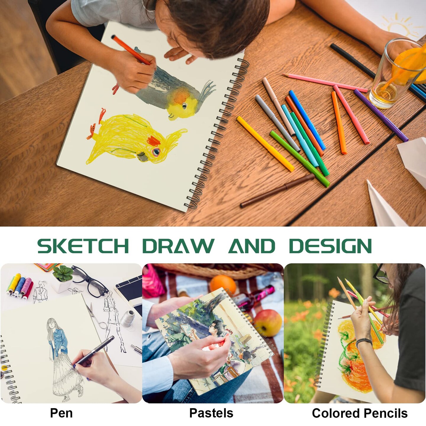 Sketch Book 8.5 x 11, Sketch Pad, Pack of 1 (68lb/110gsm), 100 Sheets Spiral Sketchbook, Acid Free Drawing Paper, Sketch Pads for Drawing for Adults, Art Paper for Drawing and Painting for Kids.
