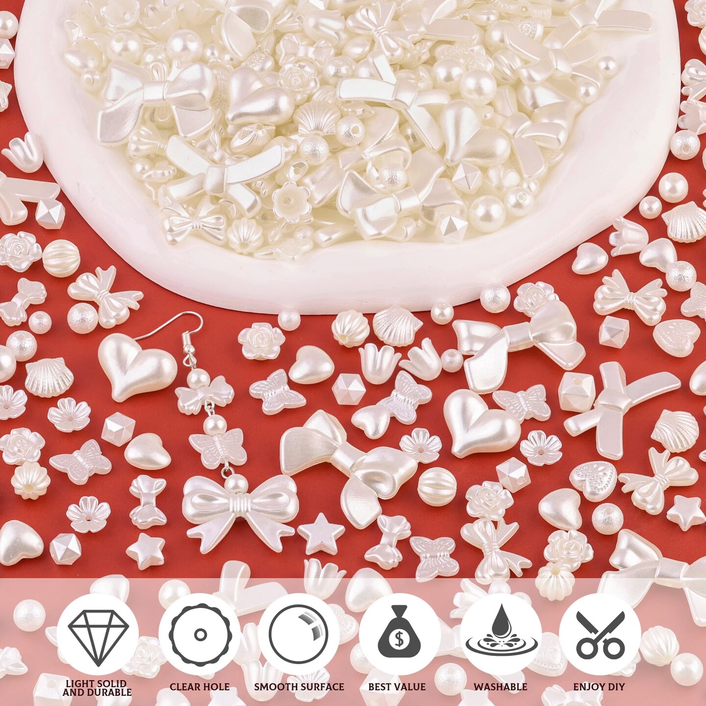 TINKRSTUFF Assorted 270-320PCS Mix ABS Imitation Pearl Beads for Bracelet Making, Bow Butterfly Heart Kawaii Aesthetic Acrylic Beads,Cute Beads for Jewelry Making DIY Necklace Keychain Phone Charms