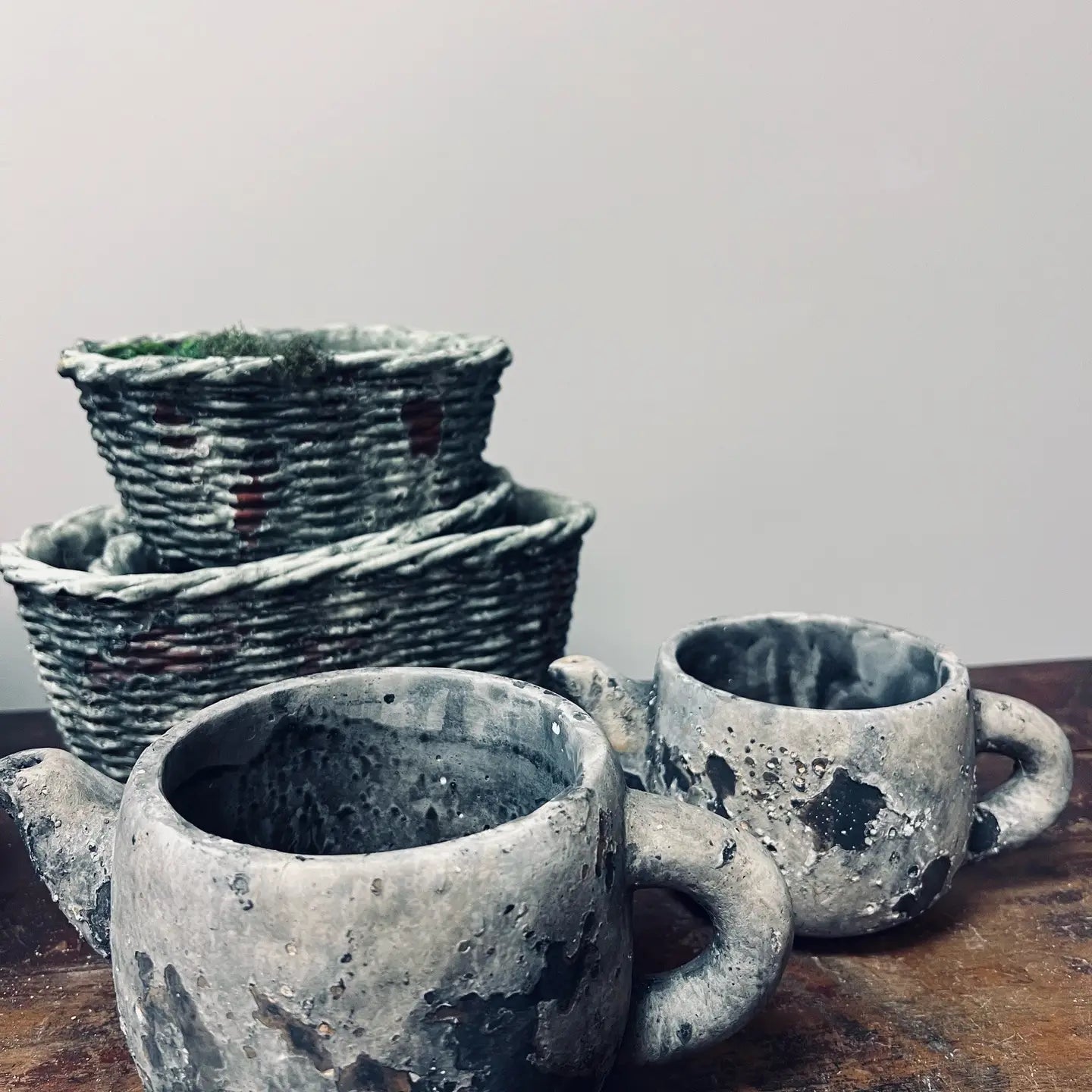 Cement Teapot Succulent Planter Rustic Flower Pot for Indoor Tabletop Decor