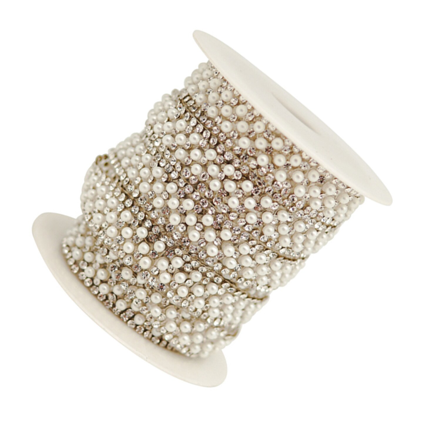 1/2"x 5 Yards Silver Crystal Faux Pearl Iron-On Rhinestone Trim