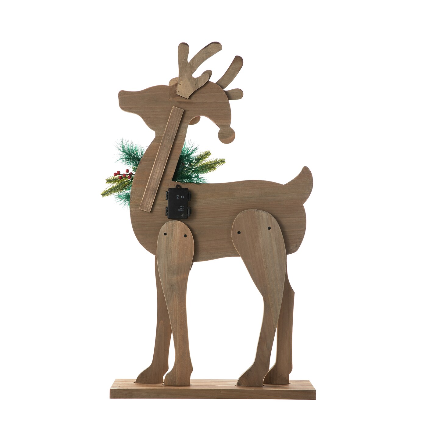 36&#x22;H Chunky Wood Reindeer Porch Decor with Timer (KD)