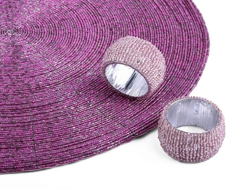 14" Beaded Placemats, Round Placemats Charger Table Mats, Purple/Pink