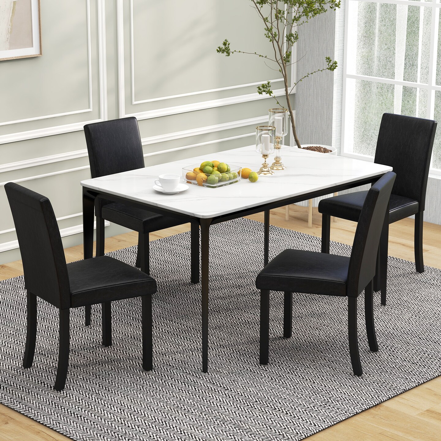 Dining Chair Set of 4 Upholstered Kitchen Dinette Chairs with Wood Frame