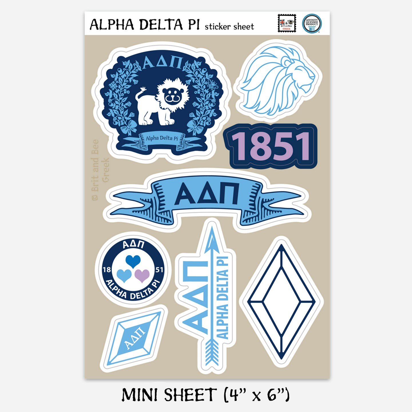 Alpha Delta Pi Sticker Sheets | Top Quality Vinyl | Choice of Sheet Sizes | Large or Mini | Durable and Weatherproof